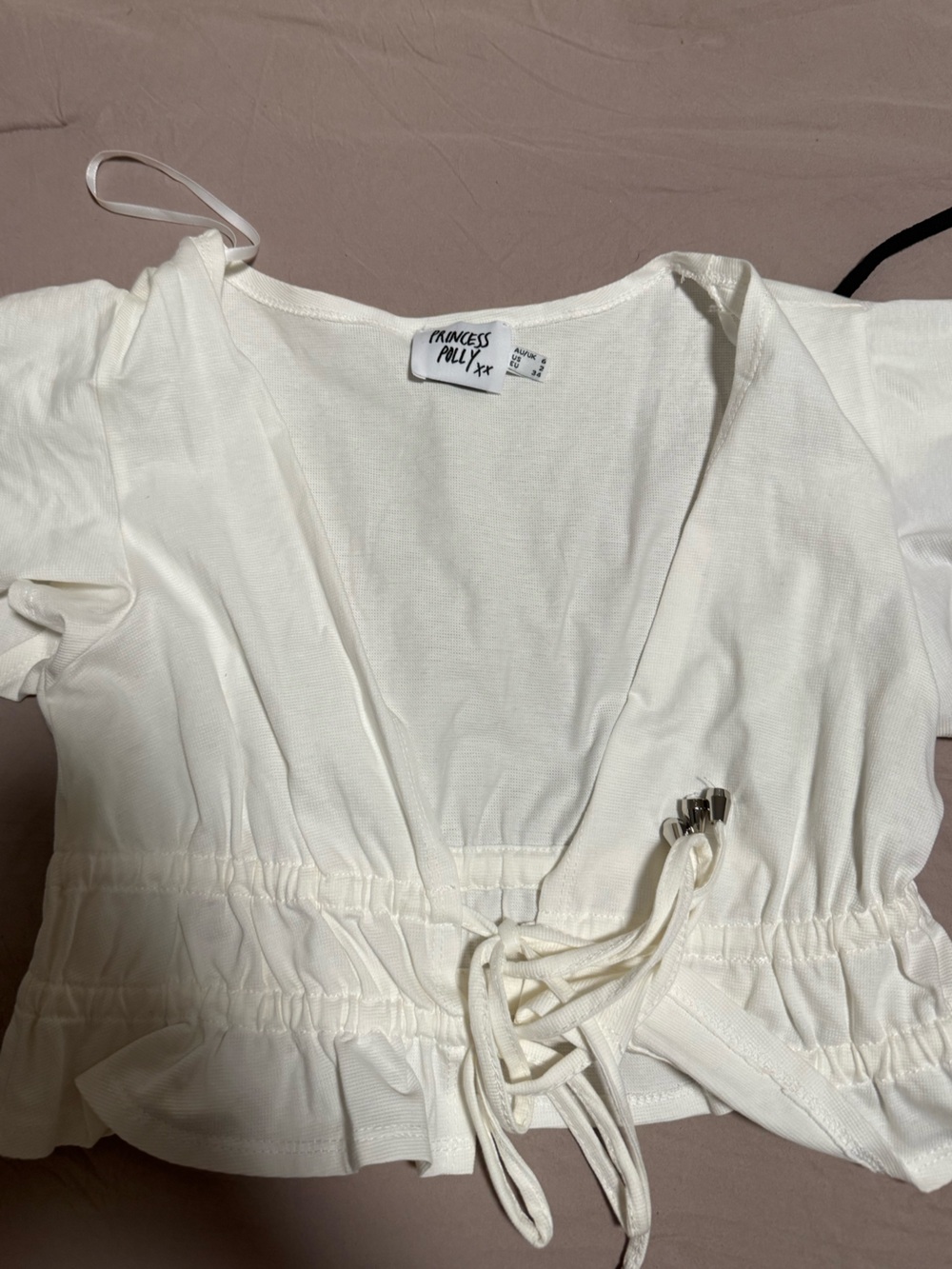 Princess Polly White Textured Short Sleeve Top